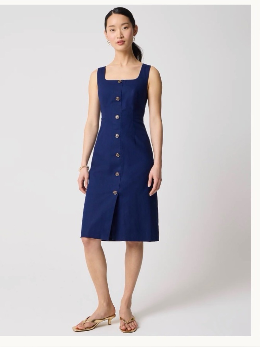 J. Crew Linen-cotton blend button-front midi dress